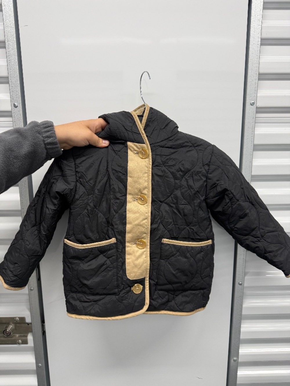 ZARA Kids Quilted Jacket Black Beige Trim Size 6-7 120